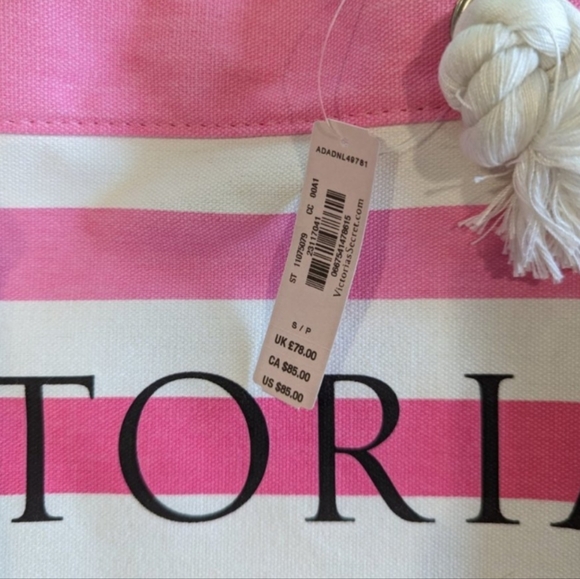 💕NWT Victoria's Secret Large Pink/ White Tote/Beach Bag w/Matching Flip-Flops💕 - Picture 6 of 9